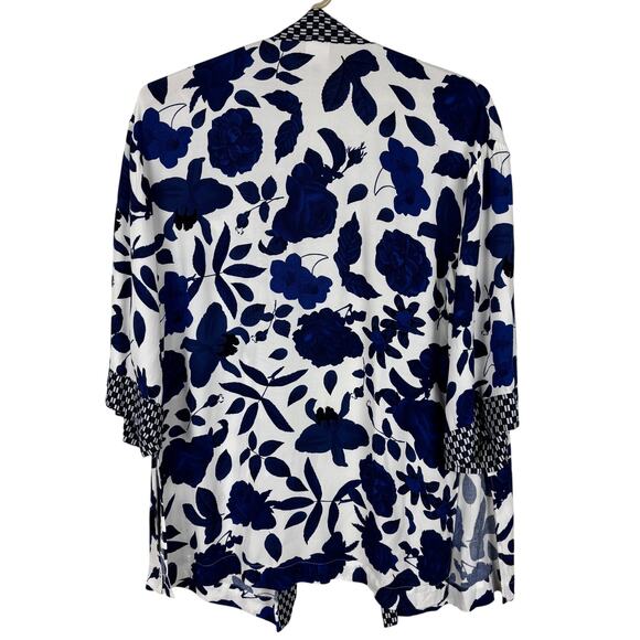 Cabi Women's Botanical Kimono Top Blue White Floral Open Front #5661 M/L - Picture 2 of 11